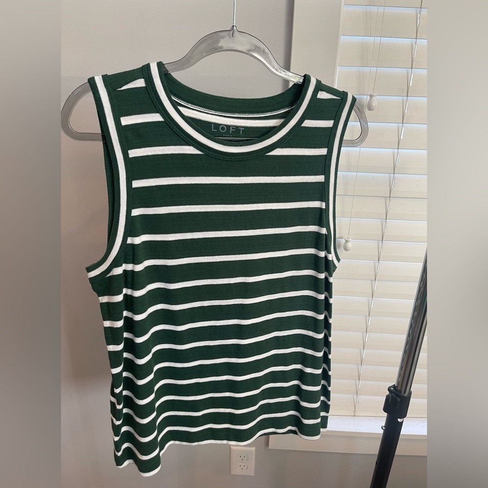 LOFT Forest Green & White Striped Sleeveless Top